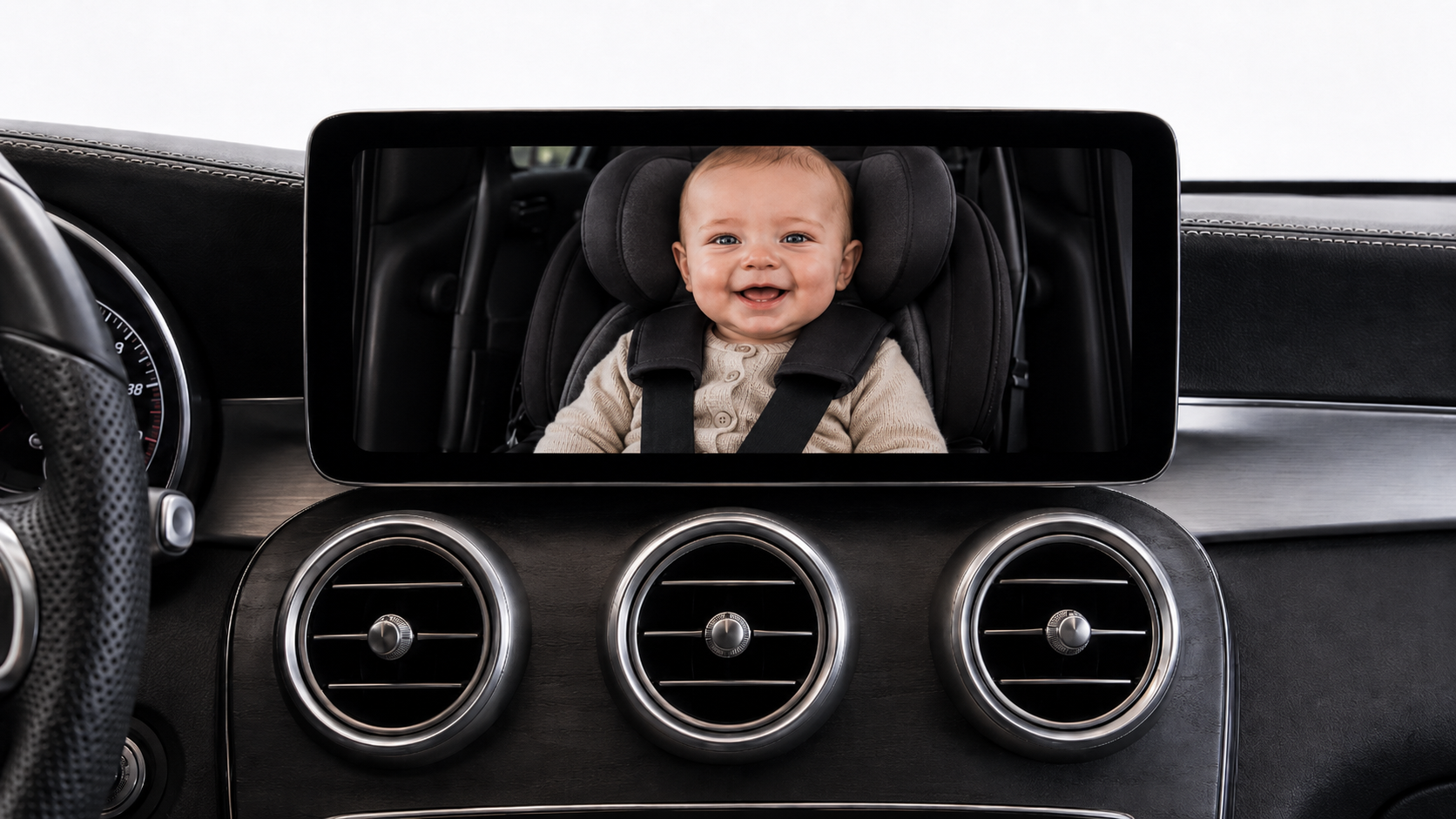 Het volledige live babybeeld op het autoscherm